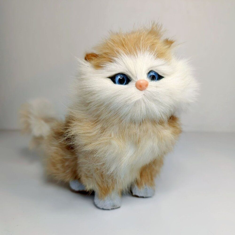 Realistic Furry Cat Figurine Decor Simulation Kitten Makes Sounds Orange/Cream